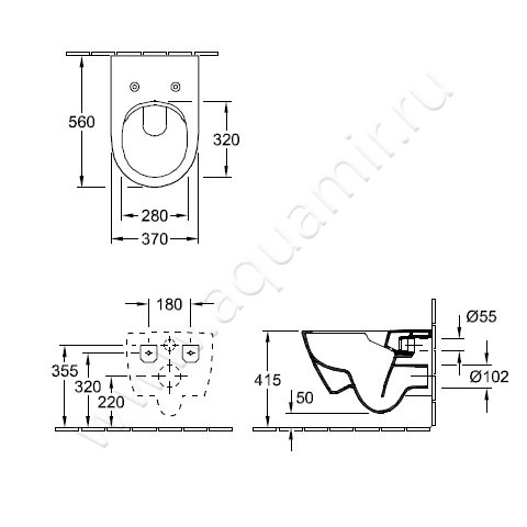 Унитаз подвесной Villeroy & Boch Subway 2.0 5614A1R1 + 9M68S101 размеры