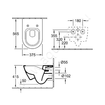 Унитаз подвесной Villeroy & Boch Subway 2.0 5614R001 + 9M68Q101 размеры