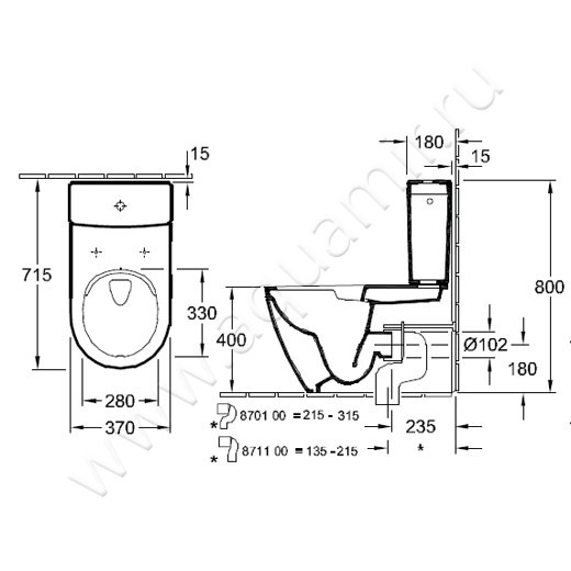 Унитаз-компакт Villeroy & Boch Subway 2.0 5617R001 + 57061101 + 9M78S101 размеры