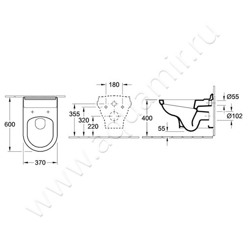 Унитаз подвесной Villeroy & Boch HOMMAGE 6661B0R1 + 99266100 размеры