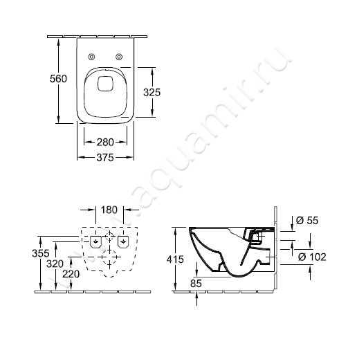 Унитаз подвесной Villeroy & Boch VENTICELLO 4611R001 + 9M80S101 размеры