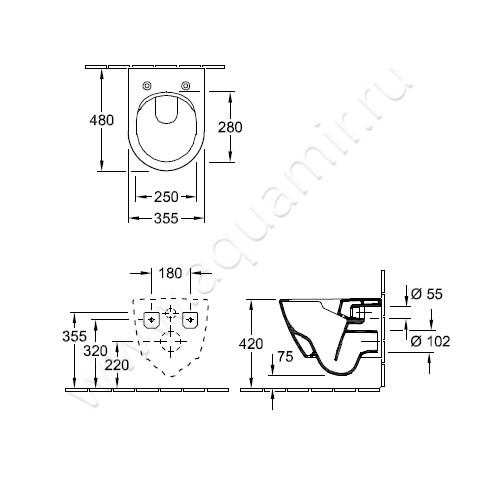 Унитаз подвесной Villeroy & Boch Subway 2.0 5606R001 + 9M69Q101 размеры