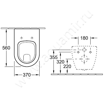 Унитаз подвесной Villeroy & Boch SUBWAY 66031001 + 9M55Q101 размеры