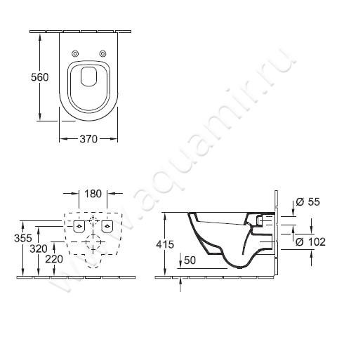 Унитаз подвесной Villeroy & Boch Subway 2.0 560010R1 + 9M68Q101 размеры