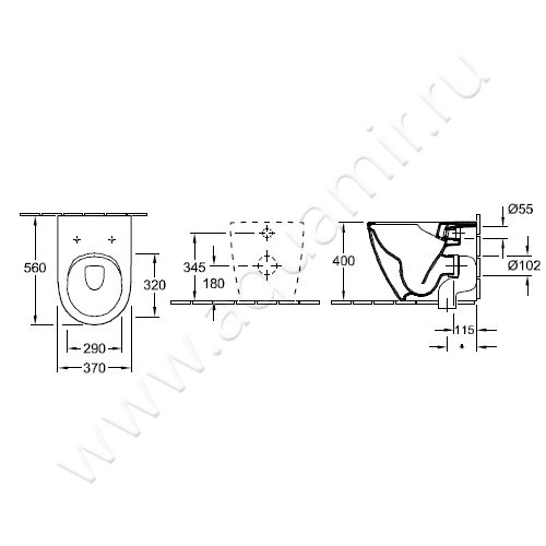 Унитаз приставной Villeroy & Boch Subway 2.0 5602R001 + 9M78S101 размеры