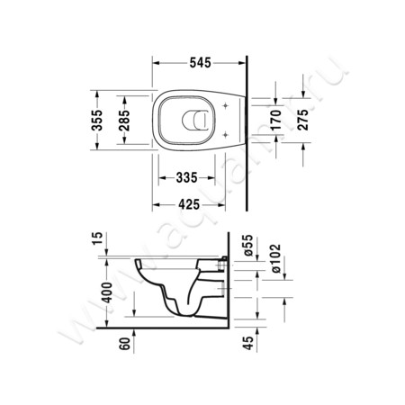 Унитаз подвесной Duravit D-CODE 25350900002 + 0067310099 размеры