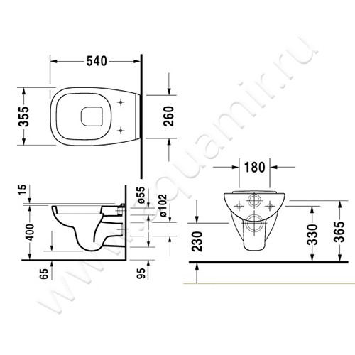 Унитаз подвесной Duravit D-CODE 22110900002 + 0067310099 размеры