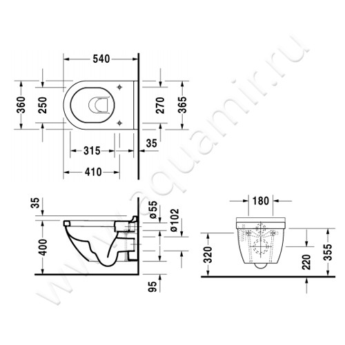 Унитаз подвесной Duravit STARCK 3 2225090000 + 0063810000 размеры