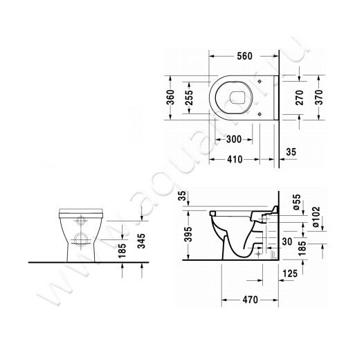 Унитаз приставной Duravit STARCK 3 01240900001 + 0063810000 размеры