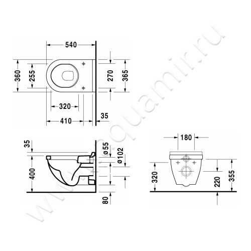 Унитаз подвесной Duravit STARCK 3 22000900001 + 0063810000 размеры