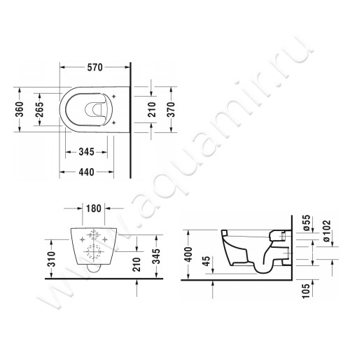 Унитаз подвесной Duravit Me By Starck 25280900001 + 0020090000 размеры