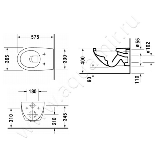 Унитаз подвесной Duravit ARCHITEC 2546090064 + 0069690000 размеры