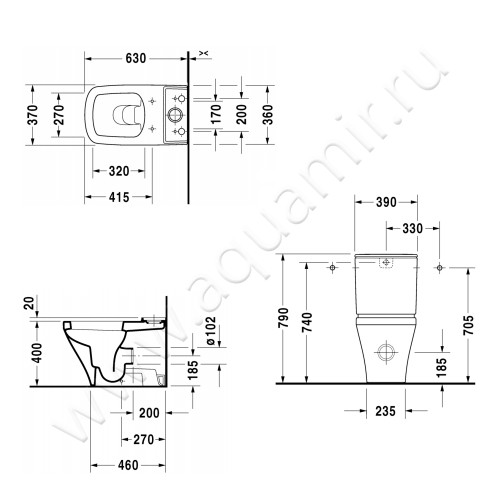 Унитаз-компакт Duravit DURASTYLE 21550900001 + 0935000005 + 0063790000 размеры