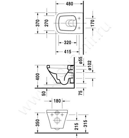 Унитаз подвесной Duravit DURASTYLE 2539090000 + 0063710000 размеры