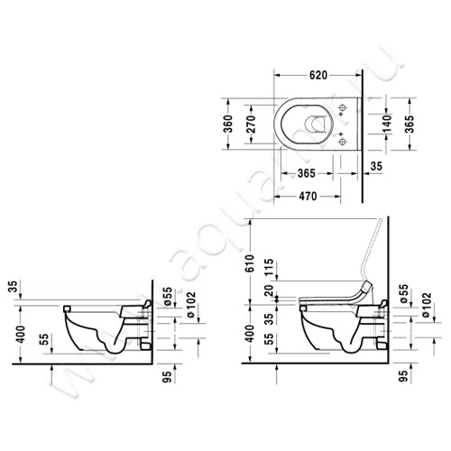 Унитаз подвесной с функцией биде Duravit STARCK 3 2226590000 + 611000002000300 размеры