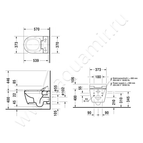 Унитаз подвесной с функцией биде Duravit Me By Starck 2529590000 + 611000002304300 размеры