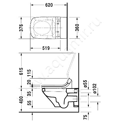 Унитаз подвесной с функцией биде Duravit DURASTYLE 2537590000 + 610200002000300 размеры