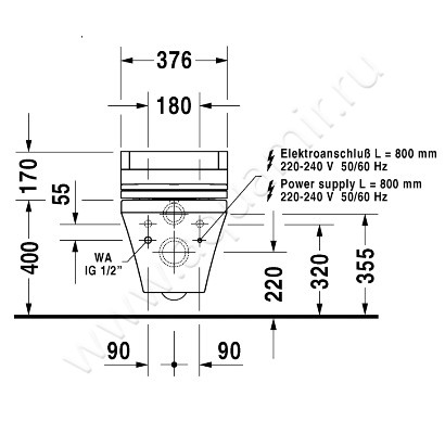 Унитаз подвесной с функцией биде Duravit DURASTYLE 2537590000 + 610200002000300 размеры