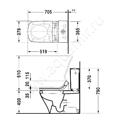 Унитаз-компакт с функцией биде Duravit DURASTYLE 2156590000 + 0935100005 + 610200002000300 размеры