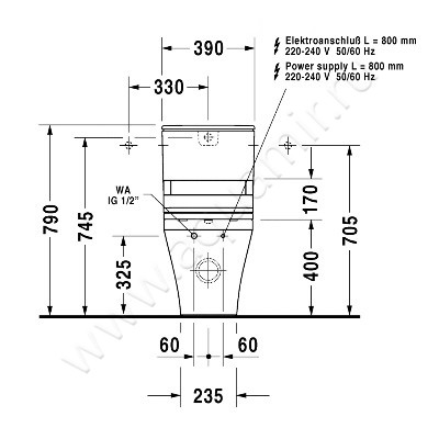 Унитаз-компакт с функцией биде Duravit DURASTYLE 2156590000 + 0935100005 + 610200002000300 размеры