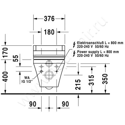 Унитаз подвесной с функцией биде Duravit DURASTYLE 2542590000 + 611200002000300 размеры