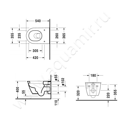 Унитаз подвесной Duravit DARLING NEW 2545090000 + 0069810000 размеры