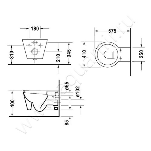 Унитаз подвесной Duravit STARCK 1 0210090064 + 0065810000 размеры