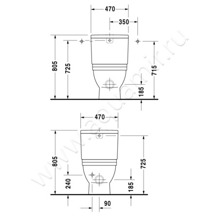 Унитаз-компакт Duravit STARCK 3 2104090000 + 0928100005 + 0067790000 размеры
