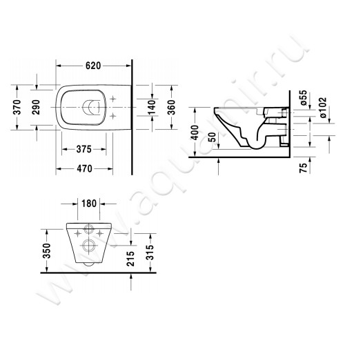 Унитаз подвесной Duravit DURASTYLE 25420900001 + 0060590000 размеры