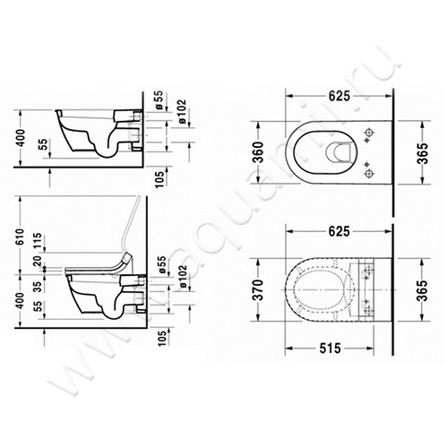 Унитаз подвесной с функцией биде Duravit DARLING NEW 2544590000 + 610001002000300 размеры