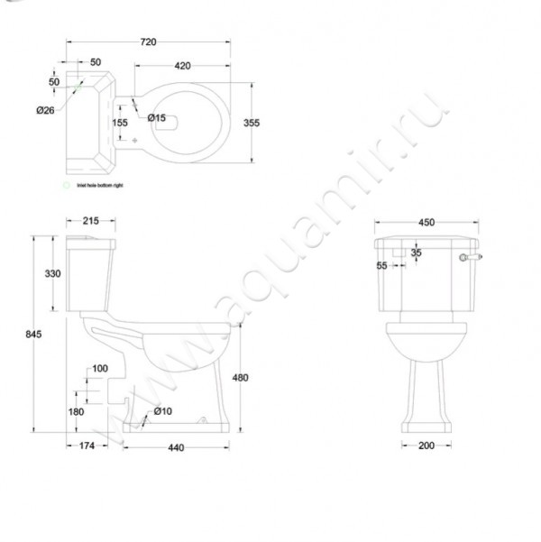 Унитаз-компакт Burlington REGAL P12 + C4 + S42 + A51 CHR размеры