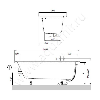 Ванна акриловая Villeroy & Boch O.novo UBA177CAS2V-01 размеры