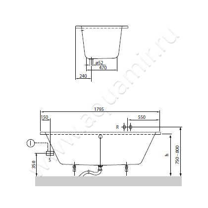 Акриловая ванна Villeroy & Boch O.novo UBA180CAS2V-01 размеры