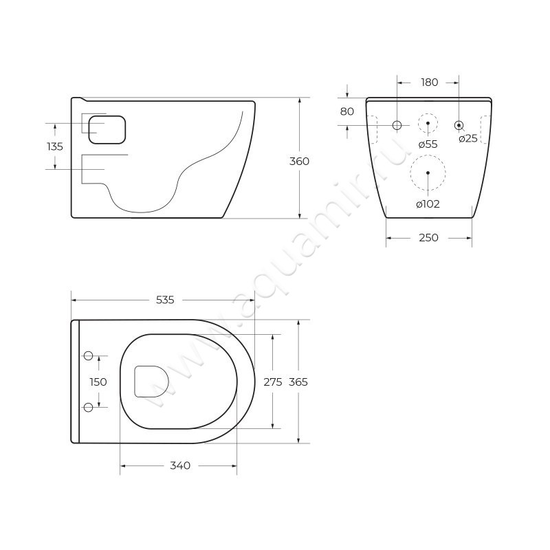 Унитаз подвесной BelBagno LOTO BB070CHR/SC + BB070SC размеры