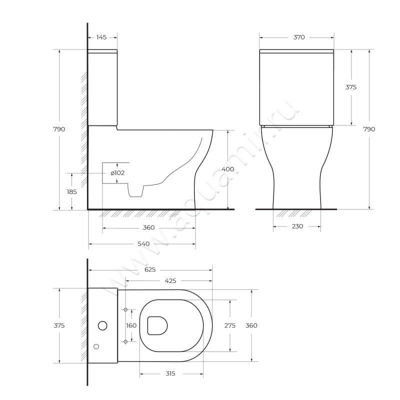 Унитаз-компакт BelBagno ENERGIA BB8134CPR/SC + BB8134T размеры