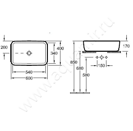 Раковина-чаша накладная Villeroy & Boch Architectura 41276001 размеры