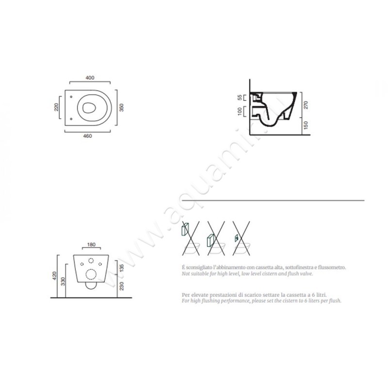 Унитаз подвесной Catalano NEW ZERO 0111460001 / 1VSZ46R00 + 5V45STP00 размеры