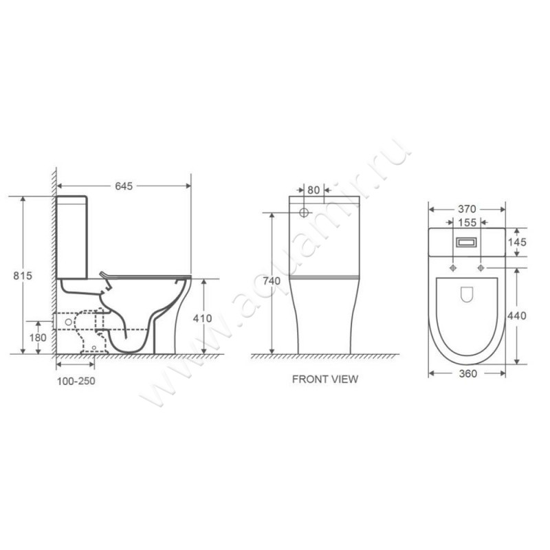 Унитаз-компакт в сборе с крышкой Azario AMBRA AZ-848G размеры