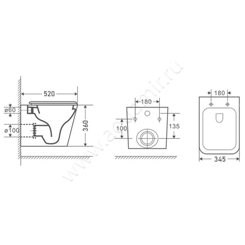 Унитаз подвесной Azario BOCA AZ-2002-MB размеры