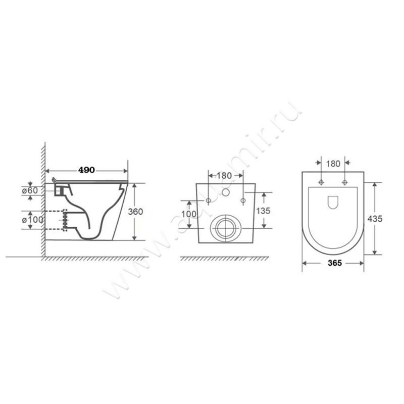Унитаз подвесной Azario BOCA AZ-2001 SP размеры