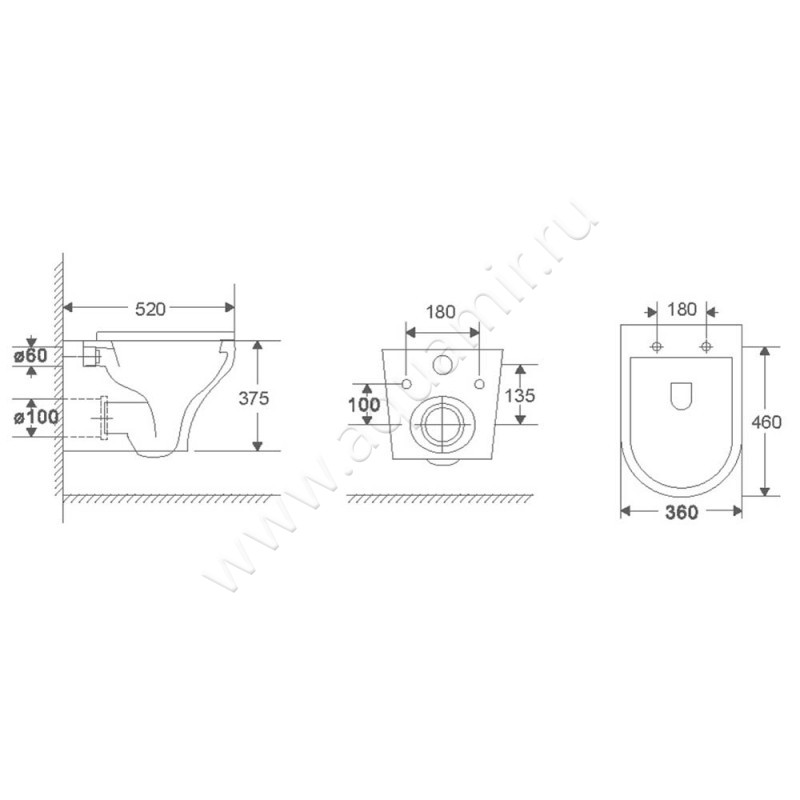 Унитаз подвесной Azario PORTA AZ-0064 размеры