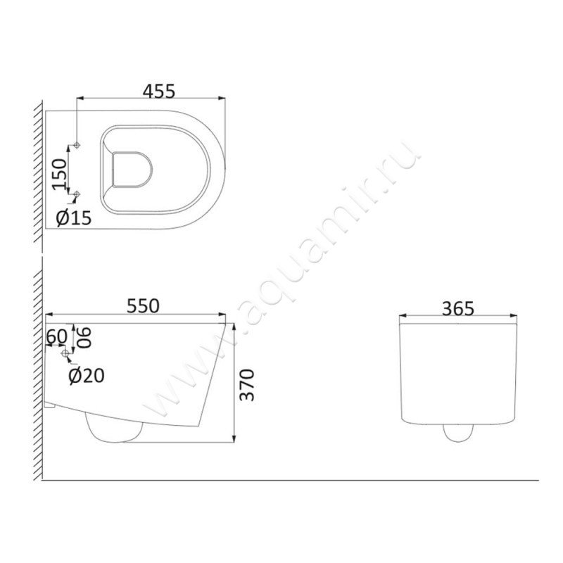 Унитаз подвесной Creo Ceramique RENNES CZ01P00A00 размеры