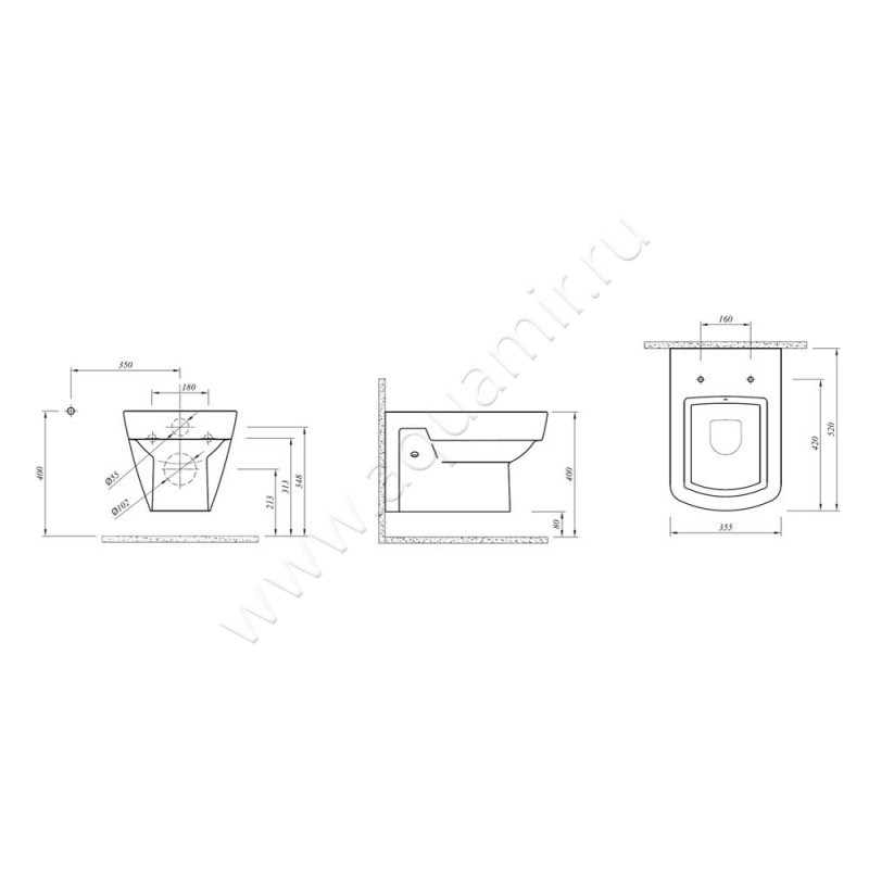 Унитаз подвесной Kale BASICS 00040967 размеры