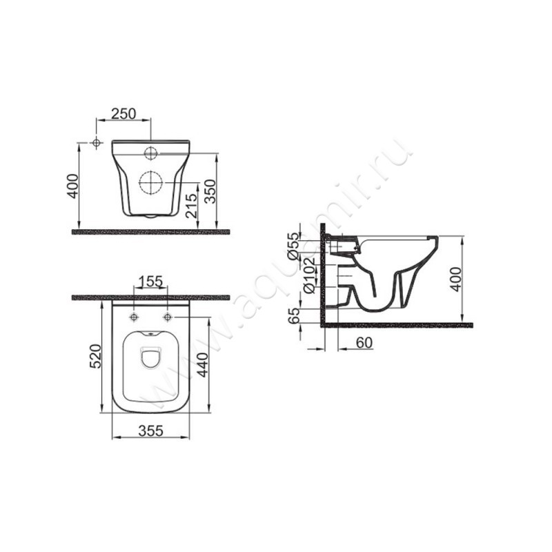 Унитаз подвесной с крышкой Kale MOOD 00062109 размеры