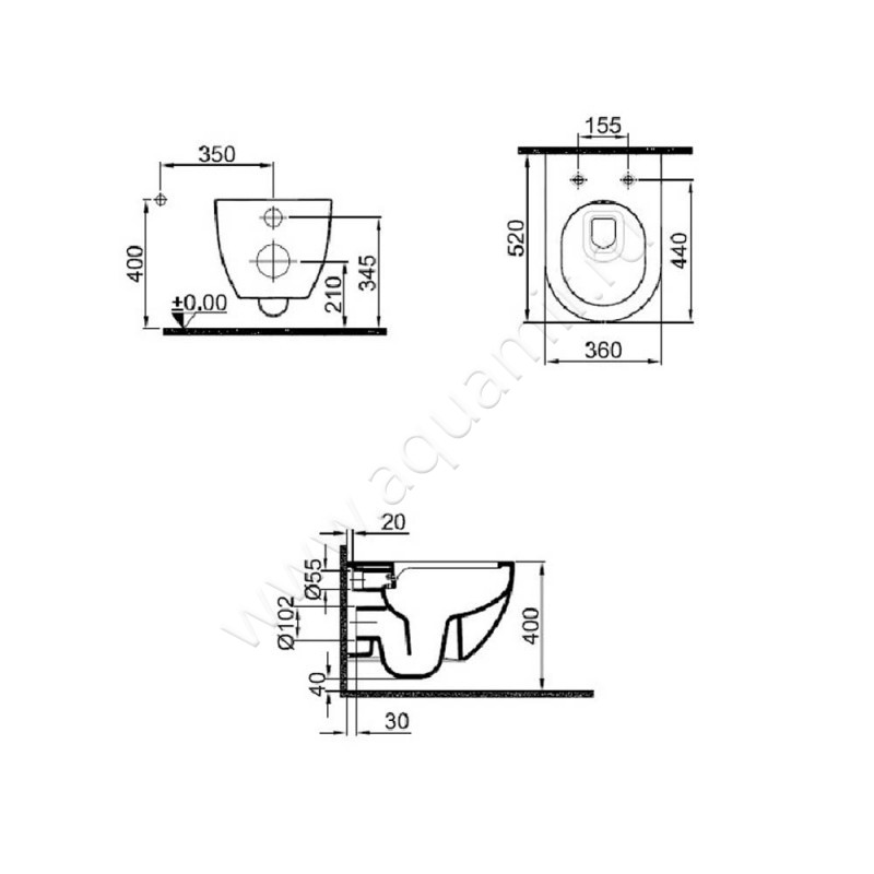 Унитаз подвесной Kale ZERO 2.0 00060656 размеры