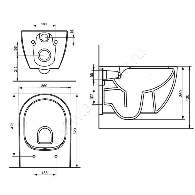 Унитаз подвесной Seramiksan HILL 00078707 размеры