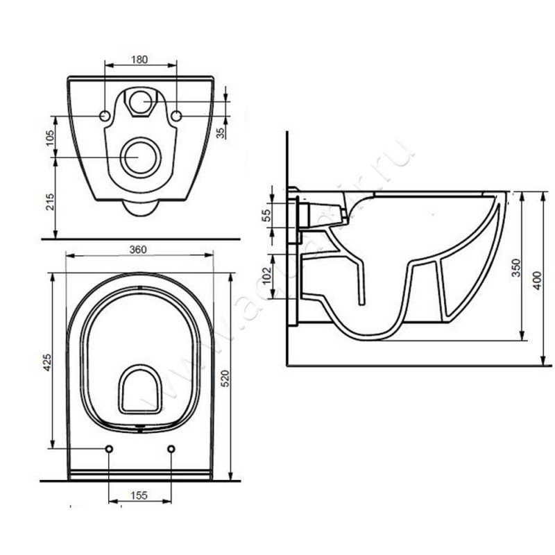 Унитаз подвесной с крышкой Seramiksan OCEAN PLUS 00078708 размеры