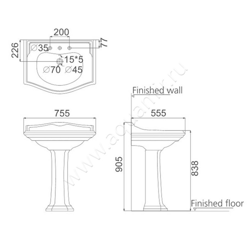 Раковина подвесная Creo Ceramique DIJON DI3000+DI3010 размеры
