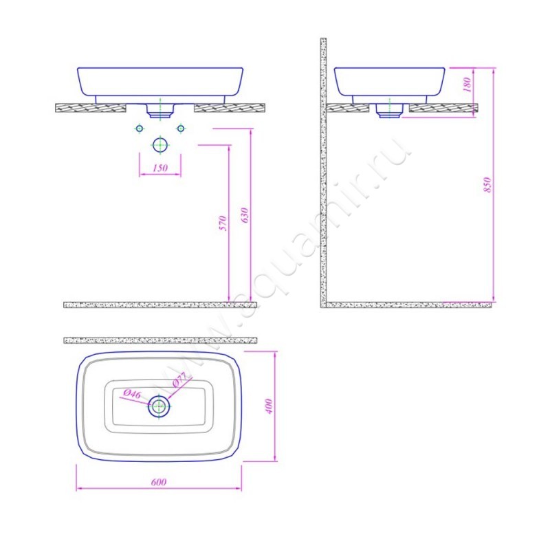 Раковина-чаша накладная Kale DOVE 00043911 размеры