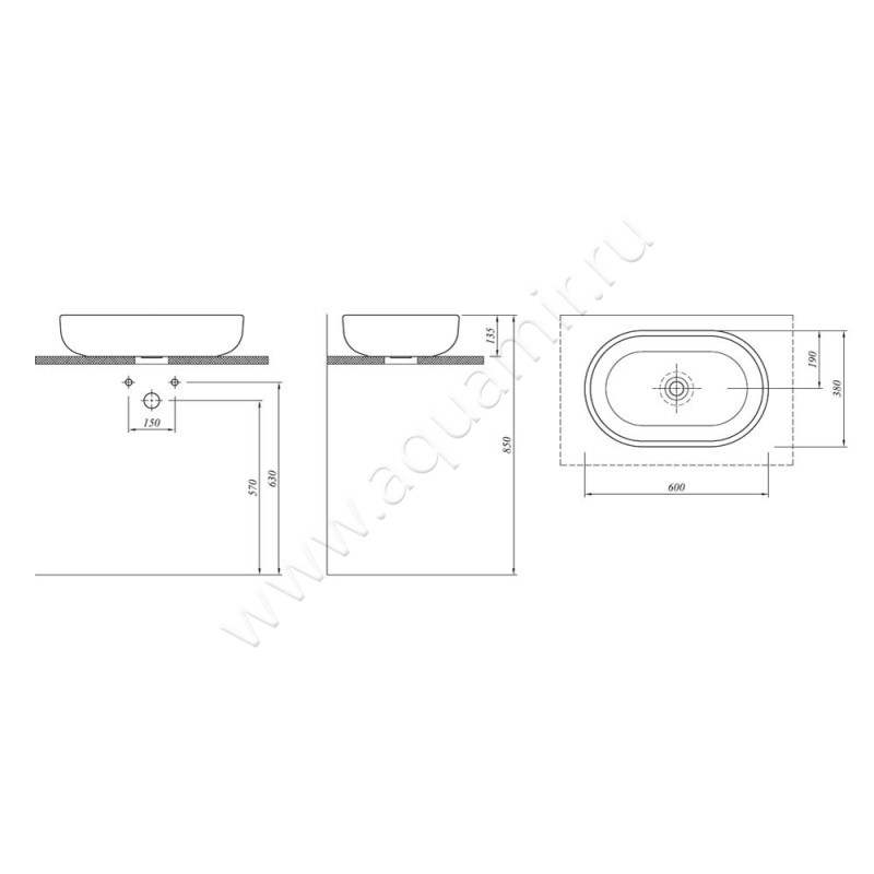 Раковина чаша Kale ZERO 00047171 размеры